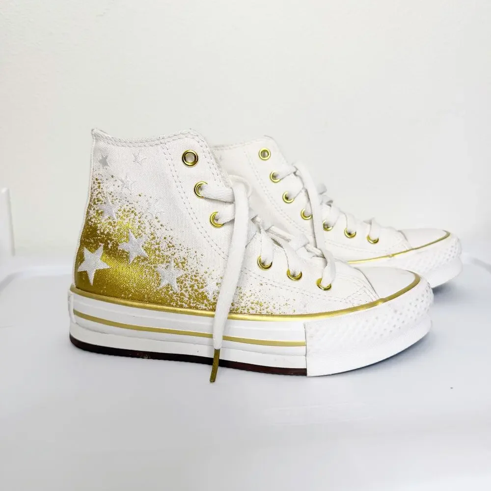 CONVERSE Chuck Taylor All Star EVA Lift Platform Shoes White Gold Kids Size US 2